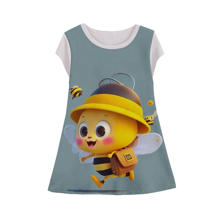 Baju Dress Binatang Anak Lengan Pendek Hewan 3D Printing Lebah Tunik-Lebah-4-designWD Limited Editio