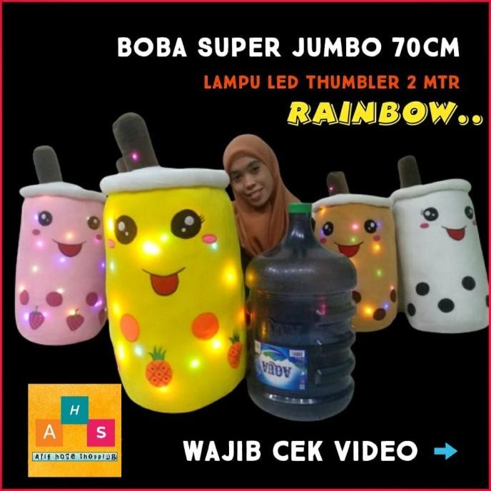 Boneka boba LED nyala boba brown sugar milk tea super jumbo 70cm
