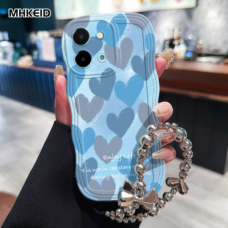 MHKEID Casing Hp Untuk VIVO Y28 2024 Case Casing pola cinta Kasing HP Cesing gelang Softcase Silikon