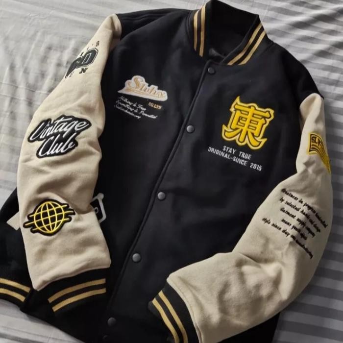 Jaket Varsity Modern Keren Baseball Pria & Wanita Salvio Hexia Full Bordir Bomber Kanji Salvio Hexia