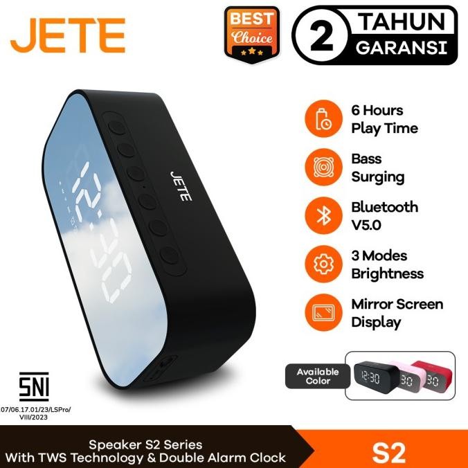 JETE S2 Speaker Bluetooth Portable Alarm & Clock | Speaker Jam JETE