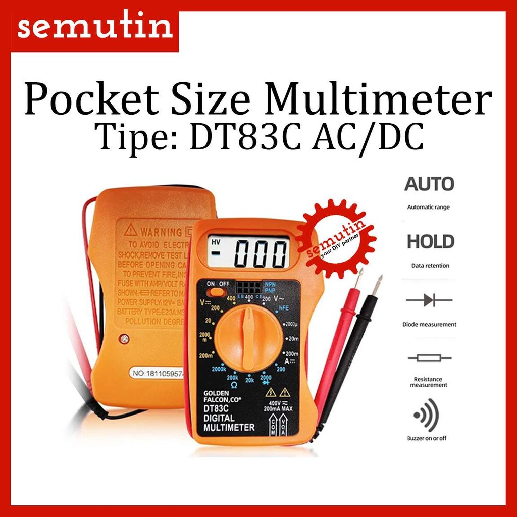 Size Pocket Digital Multimeter AC DC DT83C Ai21 SM / Multitester  Saku Voltage Tester Mini / Voltmet