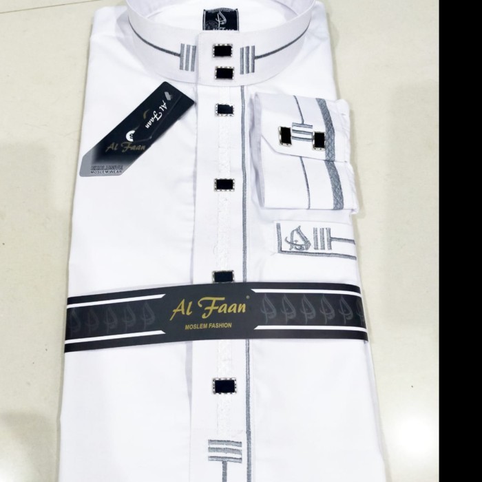 TERMURAH Jubah Pria Gamis Pria Jubah Alfaan Bordir model al haramain/al noor - Putih, M