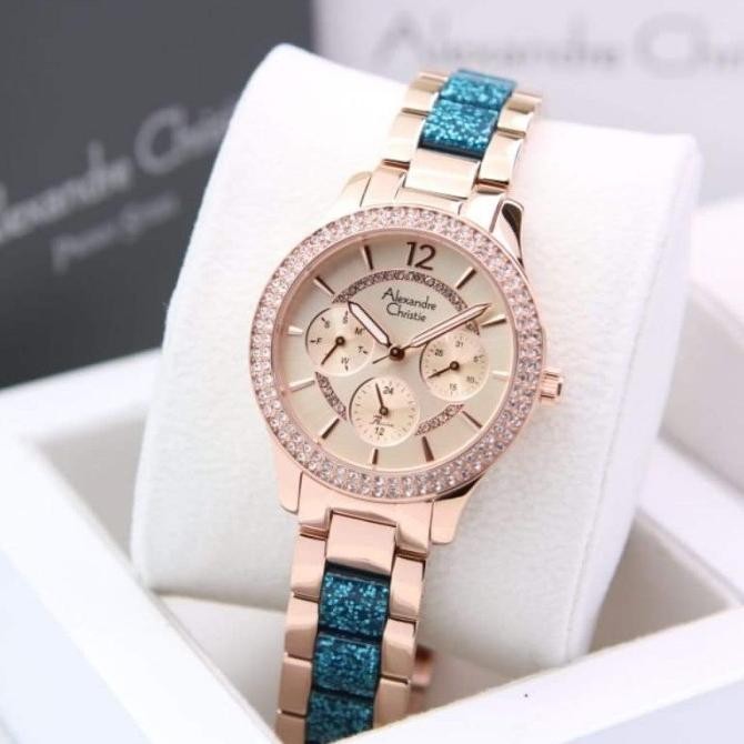 JAM TANGAN WANITA ALEXANDRE CHRISTIE AC2914 AC 2914 ROSEGOLD BLUE ORGINAL