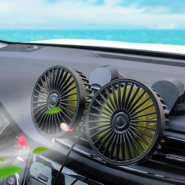 Portable Car Fan/Kipas Angin Mobil 12 Volt 360 Derajat Double Head Usb