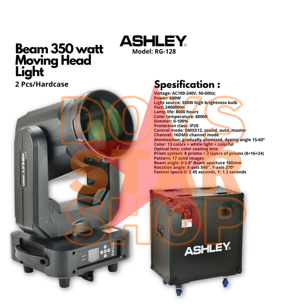 ORIGINAL BEAM 350 WATT MOVING HEAD LIGHT ASHLEY RG128
