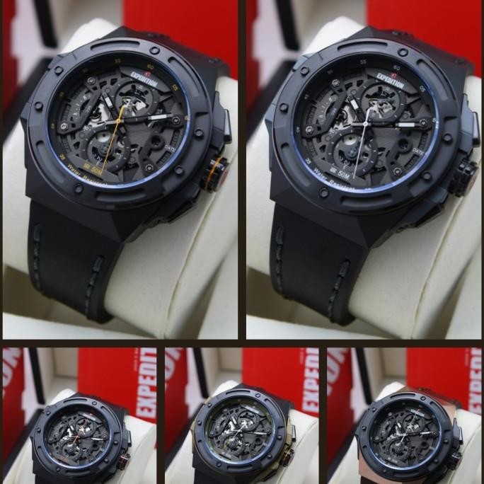 EXPEDITION E6818 E 6818 BLACK STEEL JAM PRIA TALI KULIT ORIGINAL
