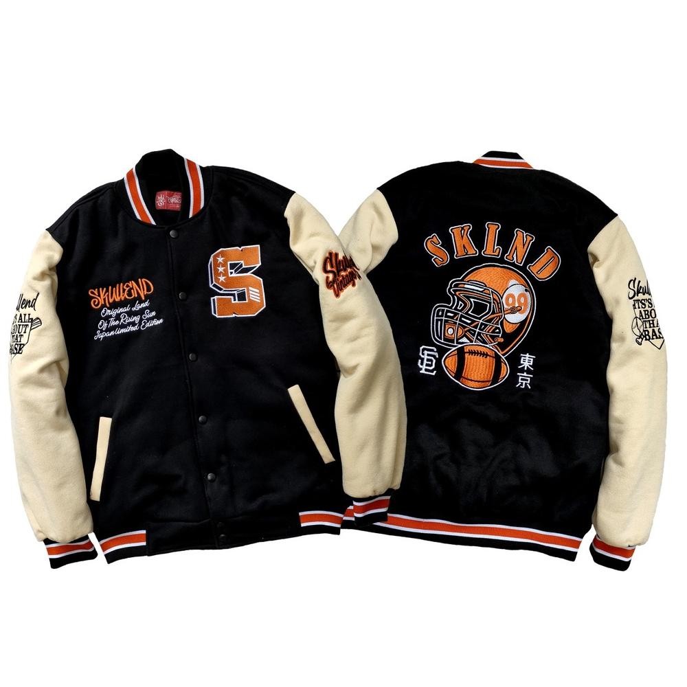 Jaket Varsity Modern Keren Skullend Baseball Full Bordir