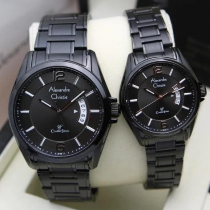 JAM TANGAN ALEXANDRE CHRISTIE AC8684 AC 8684 FULL BLACK COUPLE ORI