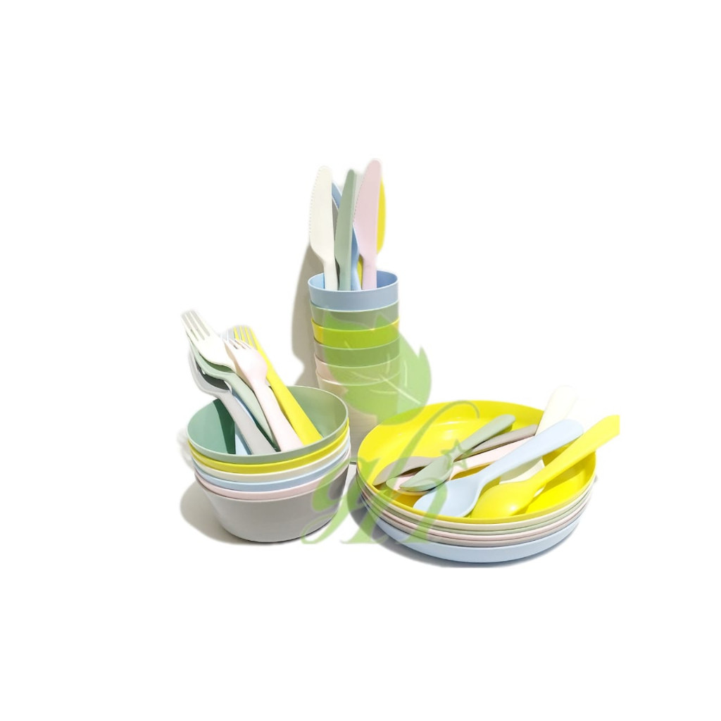 BARAKATI - Satu Set Peralatan Makan ( 36 PCS ) Piring, Mangkok, Gelas dan Alat makan Peralatan Makan