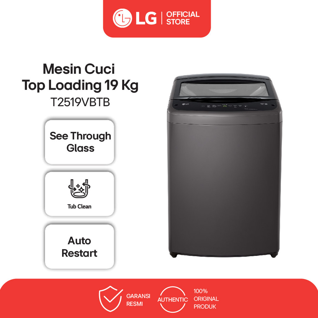 LG Mesin Cuci 19kg Top Loading - TurboDrum - Smart Motion - Auto Restart -  Mid Black - Model T2519V