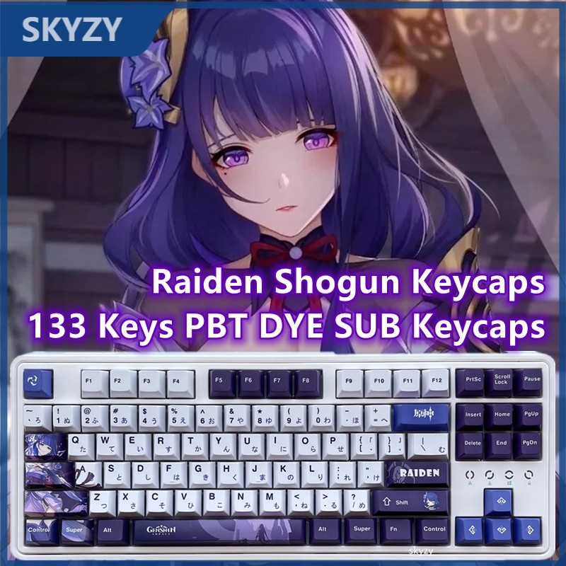 Raiden Shogun Keycaps Cherry Profile Genshin Impact Beelzebul Anime PBT DYE SUB Set Keycap Keyboard 