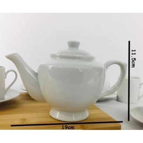 Teko Keramik Set Polos Putih Gelas Dan Piring Isi 4Pc