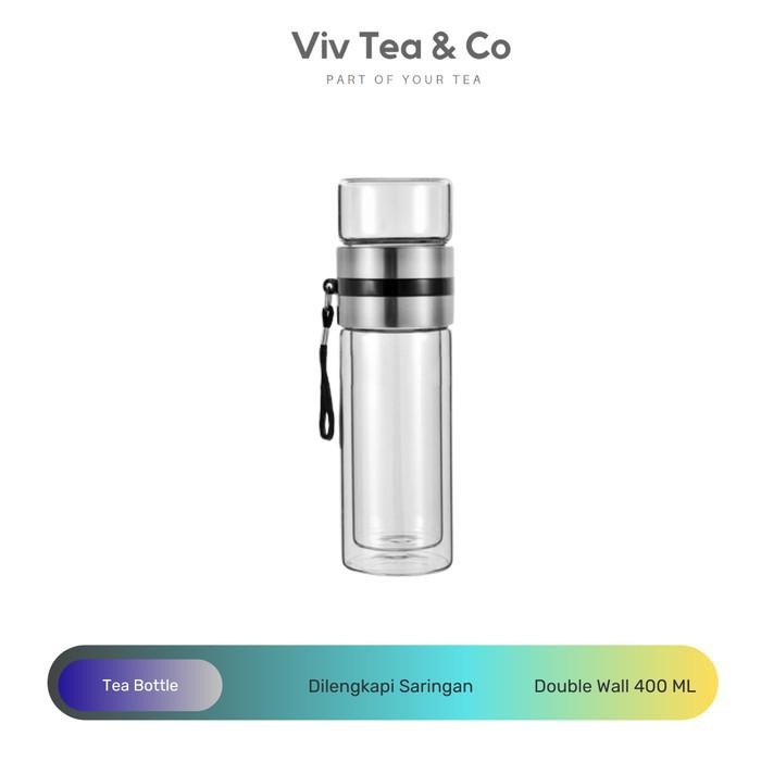 Tumbler Kaca Tea Infuser Bottle Double Wall Glass 400 Ml