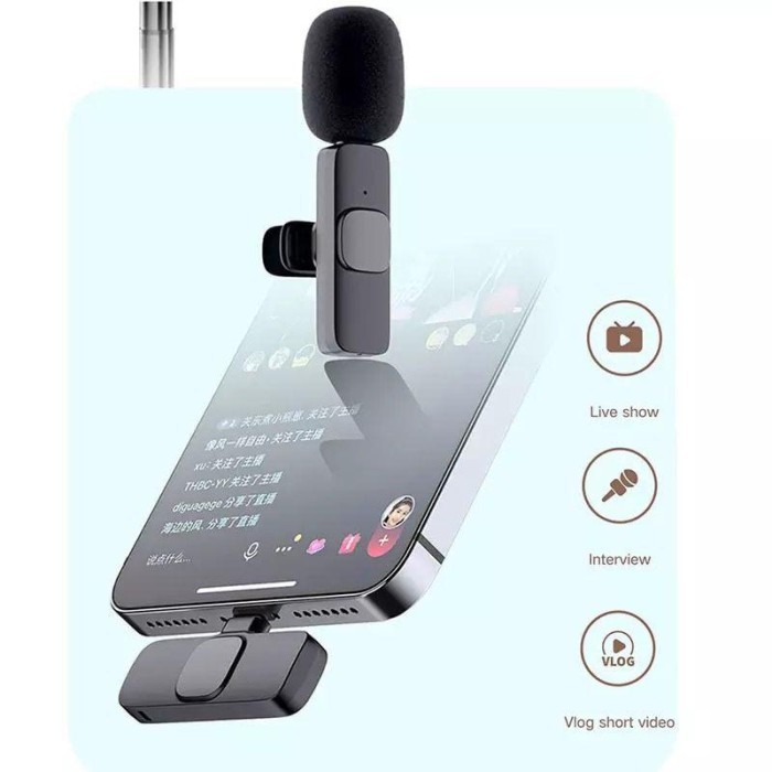 K9 Microphone Wireless Mic Clip On 20M Vlog Smartphone Type C / Iphone