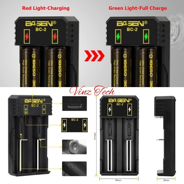 Charger Battery Basen Bc-2 Bc2 Bc 2 Baterai Batre 18650 Authentic