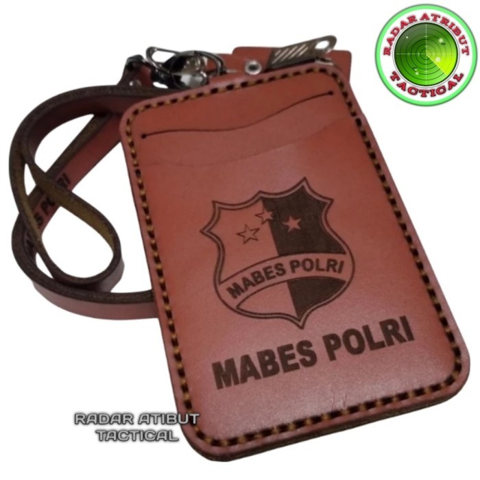 

Holder ID Card Kulit Asli - Tali Lanyard Nametag Logo MABES POLRI