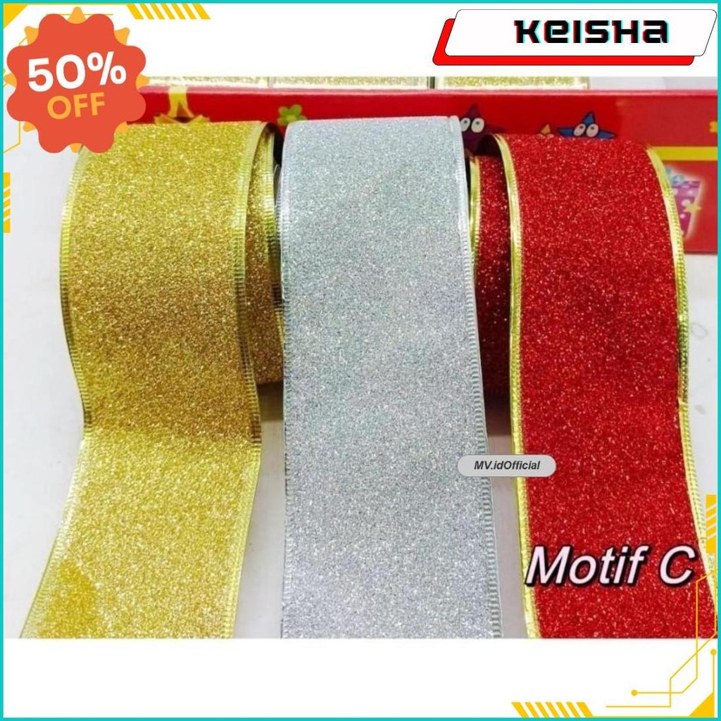 

Pita Dekorasi Natal / Pita Glitter Natal / Pita Natal / Pita Hampers / Pita Parcel Natal / Dekorasi Natal Mv.Idofficial Gratis Ongkir