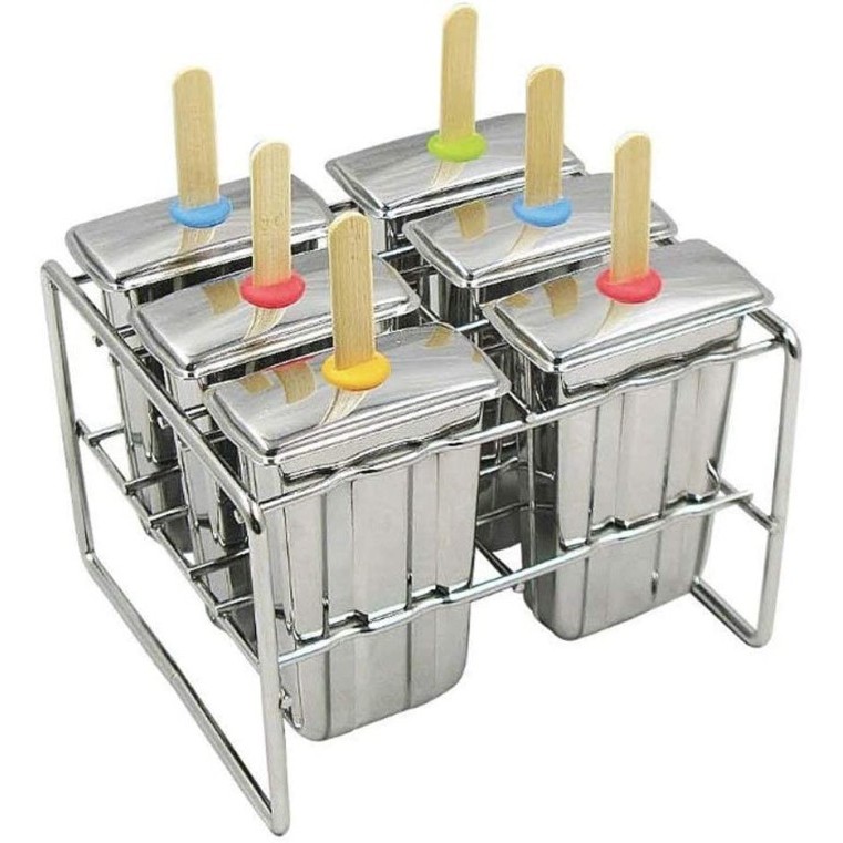 Popsicle Mould Stainless 6pcs with Rack Cetakan Es loli mold