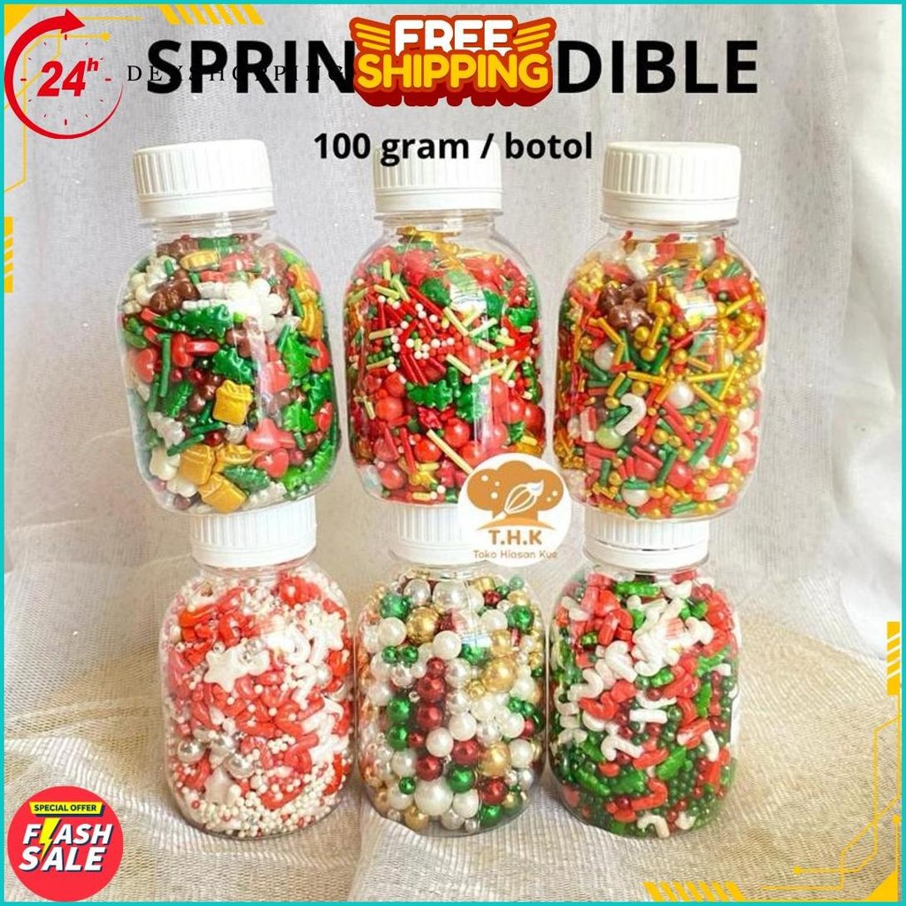 

40Gr/100Gr Hiasan Kue Edible Springkel Sprinkle Natal / Idul Fitri (Botol) Gratis Ongkir
