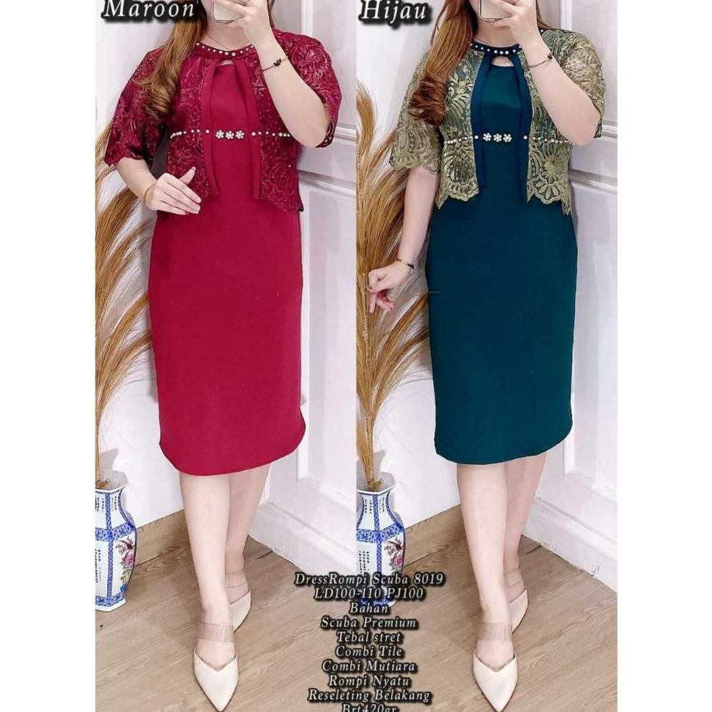 WTYU Dress Scuba 8019 - Baju Natal - Ukuran Jumbo Big Size - Bahan Premium Brukat Import - Sangat Me