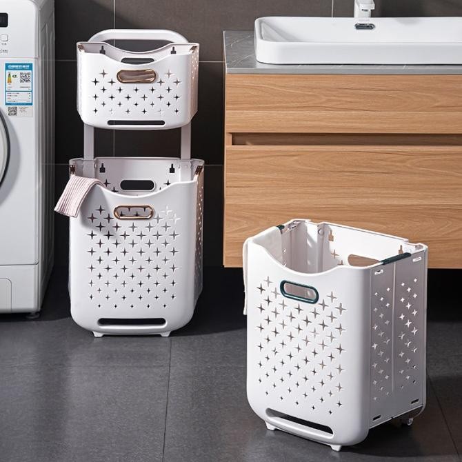 TERMURAH - Keranjang Tempat Baju Pakaian Kotor Keranjang Laundry 2 Tingkat Beroda