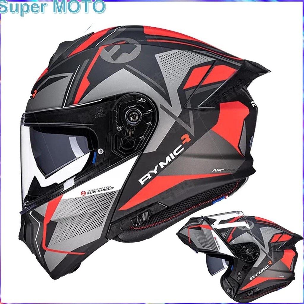 rymic motorcycle helmet flip up helmet double lens capacete motocross dot ece certification casco ra