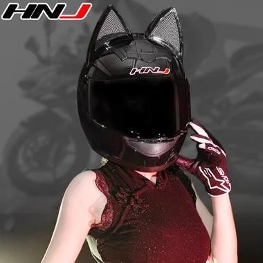 2 gifts hnj full face bike kask downhill motorcycle helmet moto cat ear helmet personality motocross