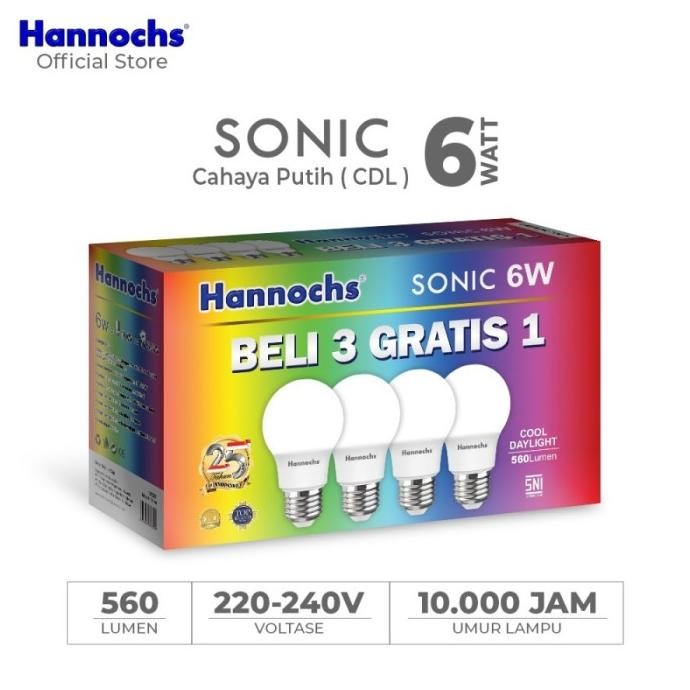 

TERSEDIA LAMPU LED HANNOCHS SONIC 6W 6 WATT MULTIPACK PAKET ISI 4 PCS LAMPU