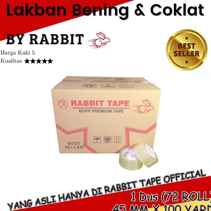 

BEBAS ONGKIR - (1 Dus) Lakban Bening / Lakban Coklat RABBIT TAPE 2 inch x 100 Yard