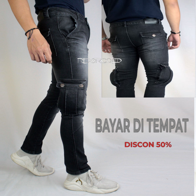 Celana Jeans Pria / Celana Jeans Cargo Panjang / Celana Cargo Panjang Pria / Celana Denim Cargo /