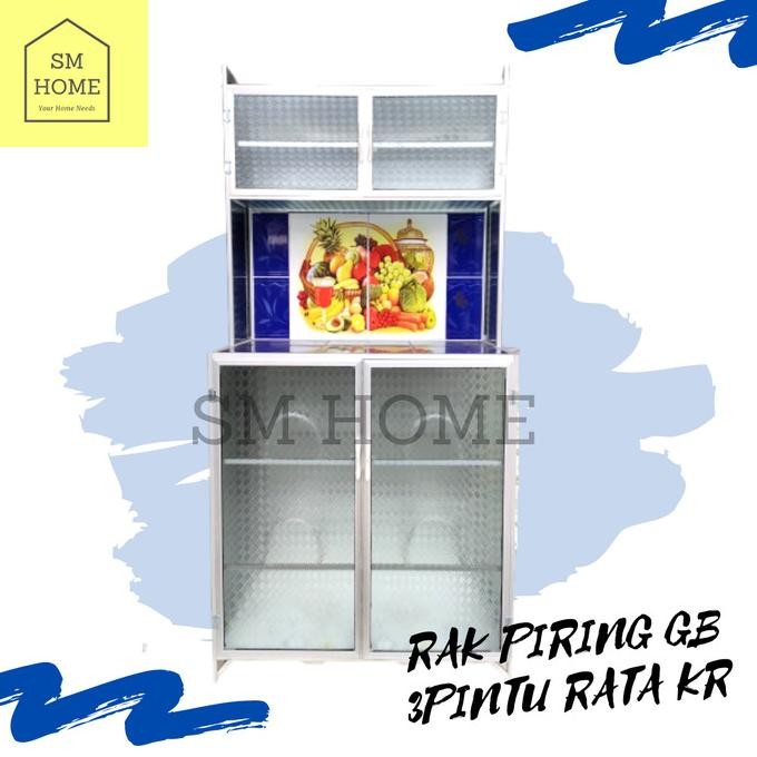 Rak Piring Aluminium 2pintu Rata Rak Dapur Bawah Keramik Kaca