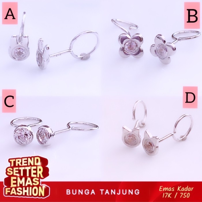 ANTING TAUGE TOGE WHITEGOLD - EMAS 17K - BUNGA TANJUNG GOLD