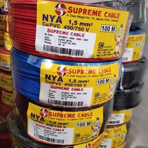 

TERSEDIA KABEL LISTRIK NYA 1 X 1.5MM SUPREME TUNGGAL ROLL (50M )