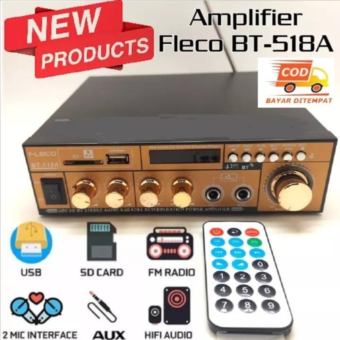 Terhemat Fleco Amplifier Bluetooth Bt-518A/Power Amplifier Salon Aktif/Ampli