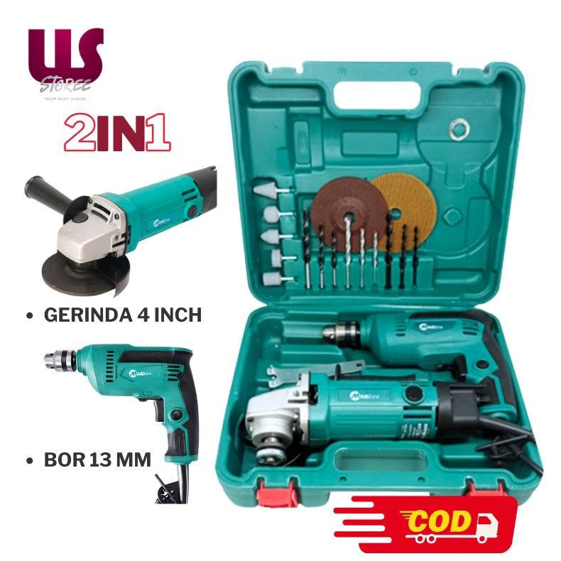 MAILTANK SH01-119 Set Bor 13mm Dan Mesin Gerinda Tangan 4 inch Paket Bor Gerinda