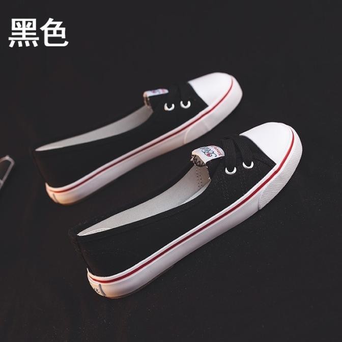 sepatu korea wanita import slip on flat kanvas White BEIER shoes