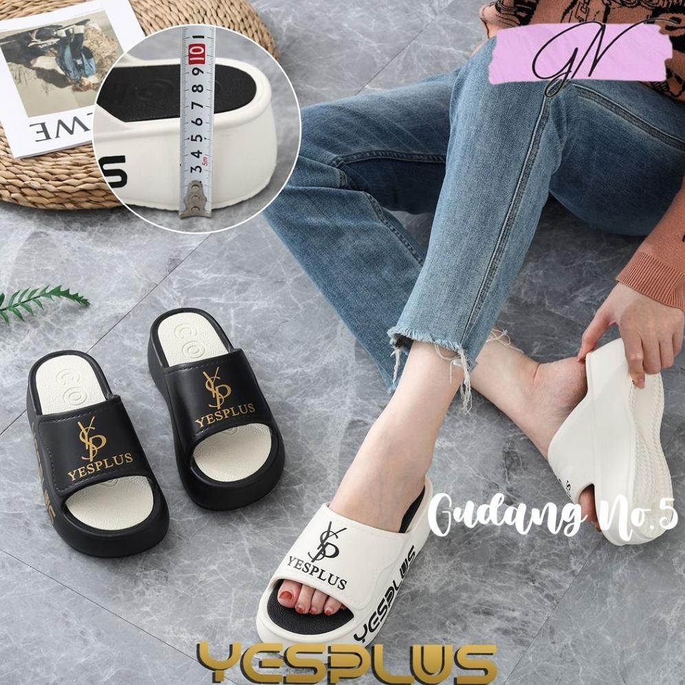 GN-2522 Sandal Selop Wedges YSL Sandal Wanita Tinggi 6 CM Model Terbaru Import