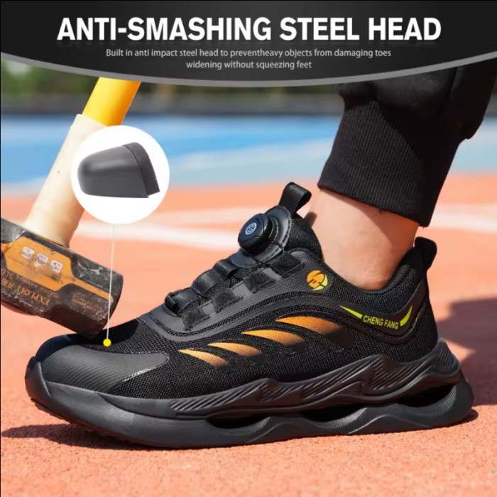 Sepatu Safety Import Ujung Besi Sporty Safety Shoes Anti Paku Safety Shoes RIngan Model tali putar