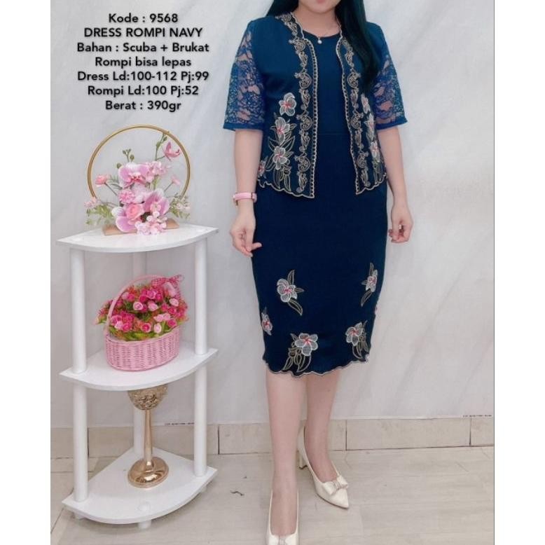 CR - Dress rompi lepas bordir Scuba brokat seragam natal mewah cantik 9568 Mat : SCUBA & brukat Impo