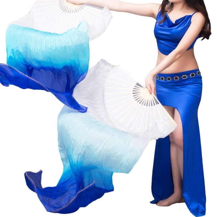 Produk Ready Premium 1 Pasang Kipas Tangan Tari Panjang Sutra - Hand Made Silk Bamboo Long Fans -