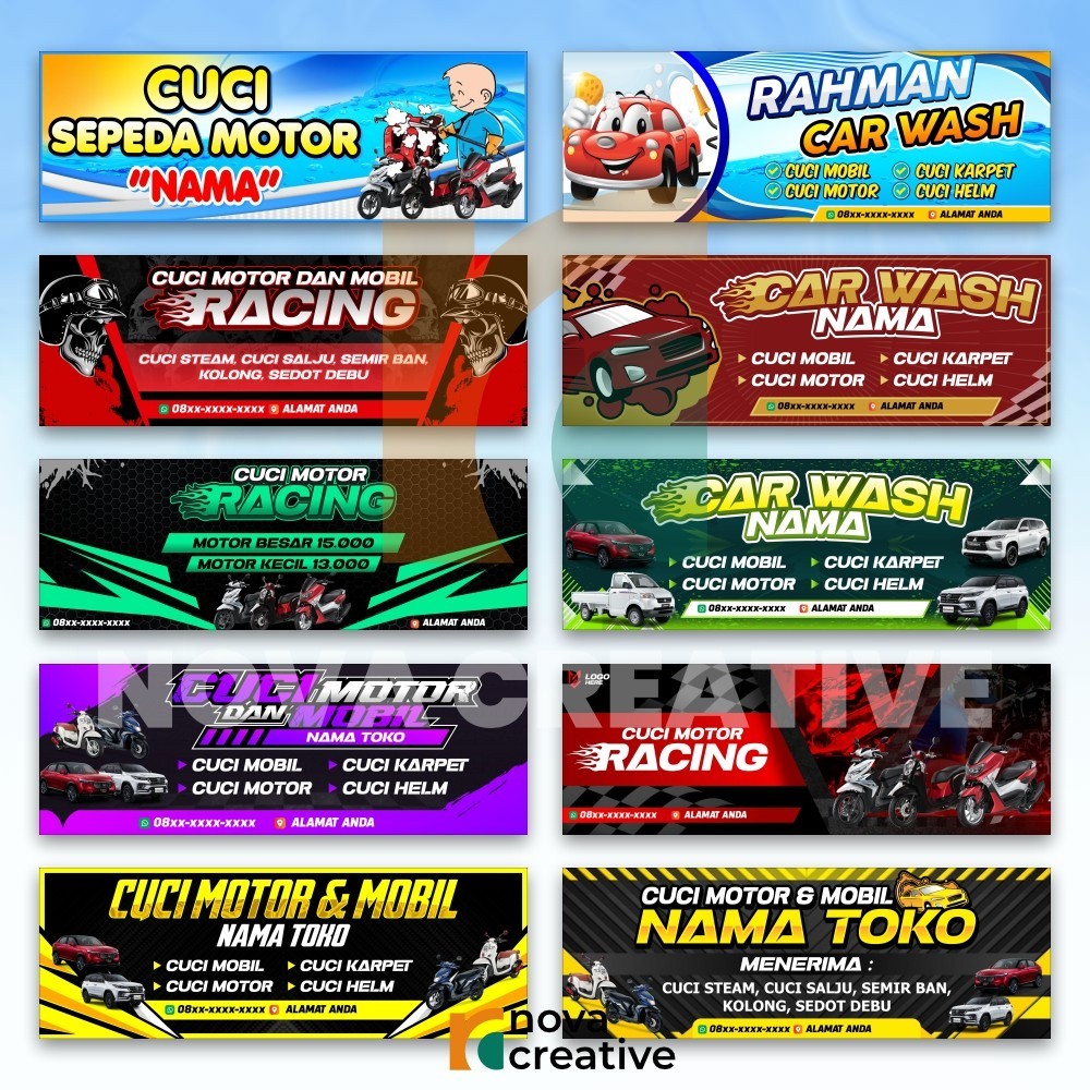 Spanduk Steam Motor & Mobil Spanduk Custom Free Desain