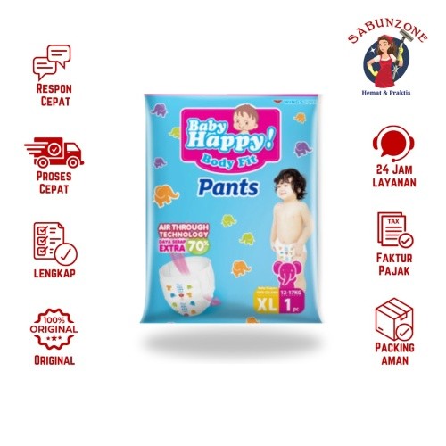 Popok Bayi Baby Happy Pants Ukuran XL Sachet 1 pcs