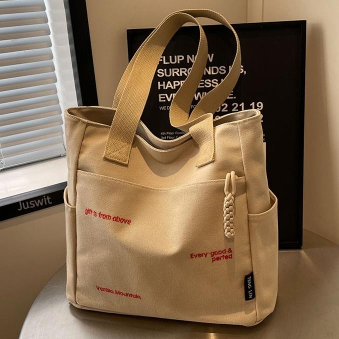 Tas Tote Bag Wanita Kanvas Original Korea Fashion Tas Kuliah / Kerja