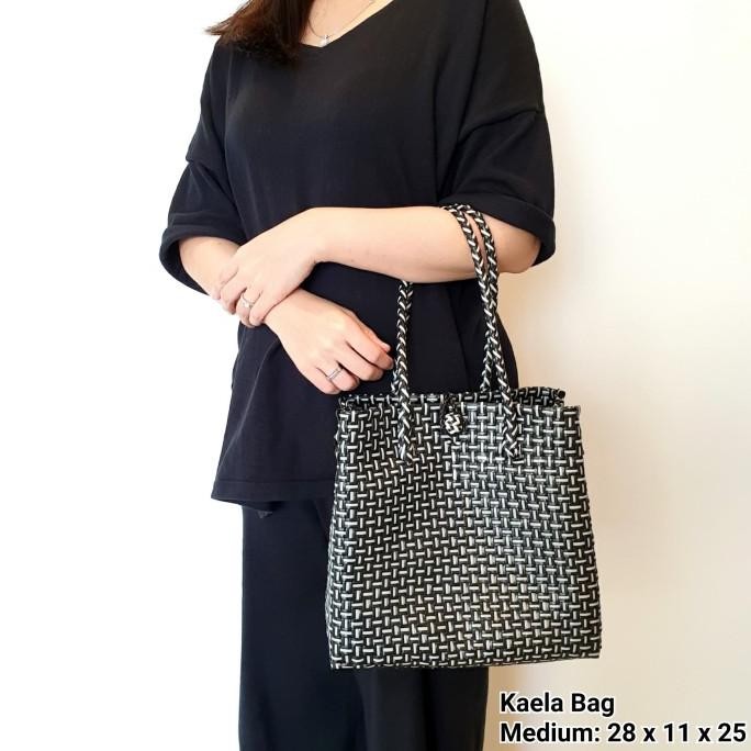 Kaela Bag - Tas Anyam Plastik Hitam, Tas Rajut, Tas Belanja Etnik