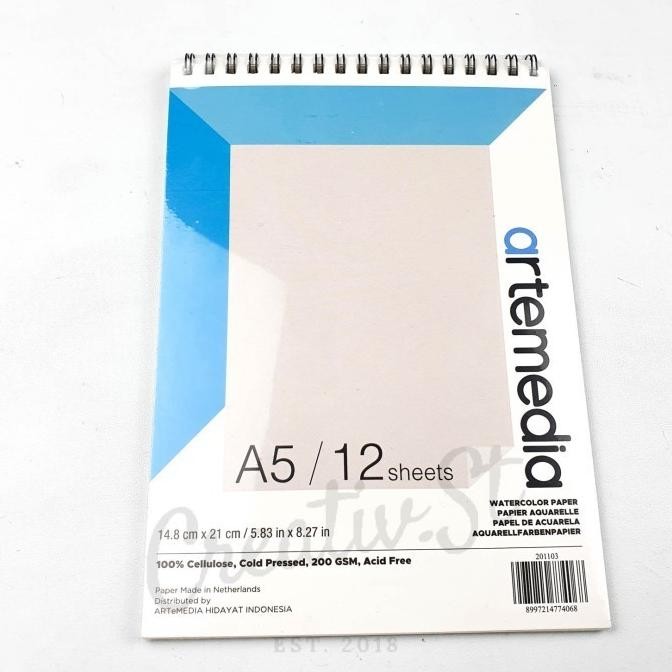 TERBARU - Artemedia Watercolor Book A5 A4 Wirebound Sketchbook 200 gsm 12 Sheets