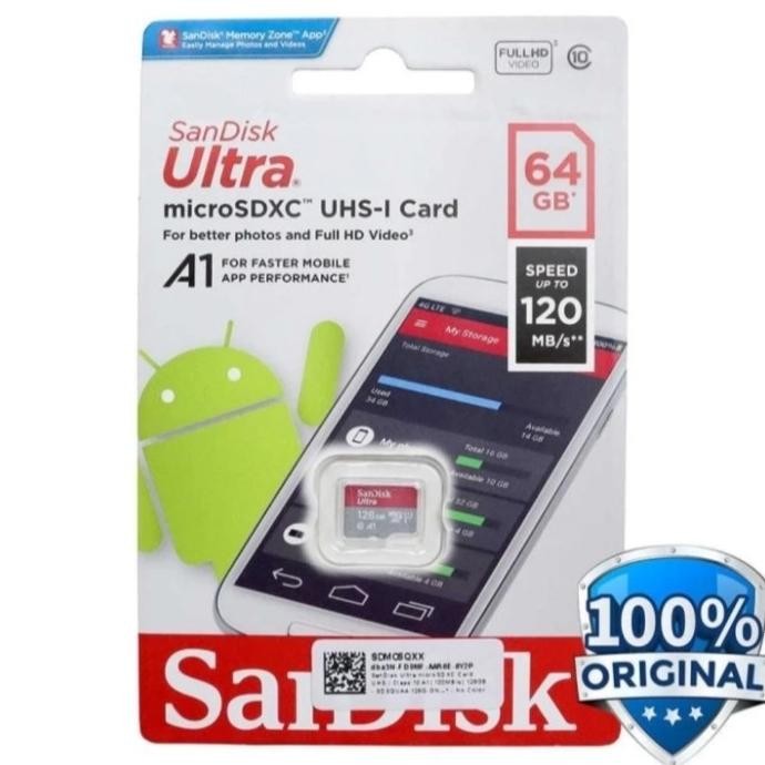TERBARU - MEMORI CARD SANDISK 64GB + ADAPTER / MICRO SD CLASS 10