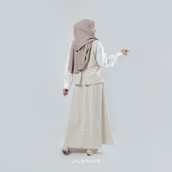 Aeri One Set Wanita Atasan Vest Bawahan Rok Corduroy Cream