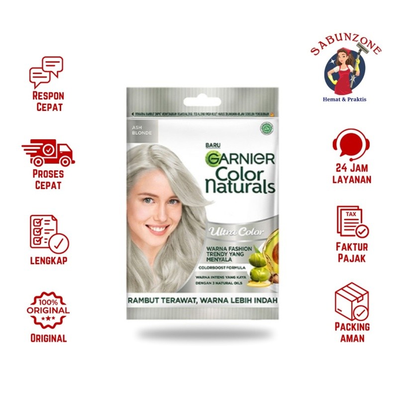 Pewarna Cat Rambut Garnier Natural Color Ash Blonde Sachet 30 ml