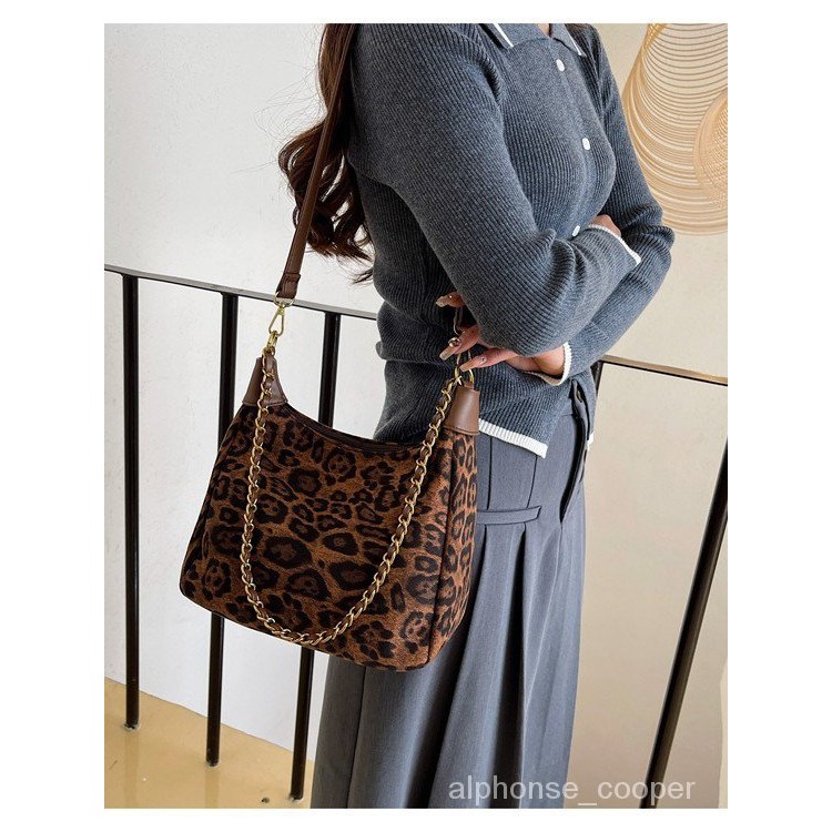 Tas Tote Bahu Permukaan Suede, Tas Tote Motif Macan Tutul Kelas Atas Warna Polos, Tas Bahu Populer